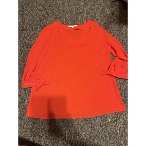 Violet + Claire Red Blouse 3/4 Tie Sleeves, V Neck Size Medium